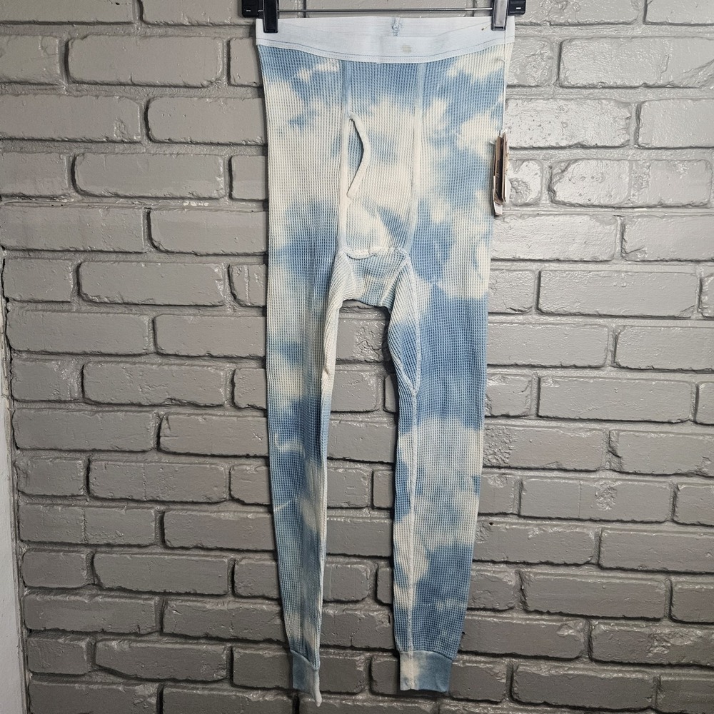 Vintage Tie Dye Waffle Knit Thermal Pants Blue White Long Johns Small 26‎ Waist